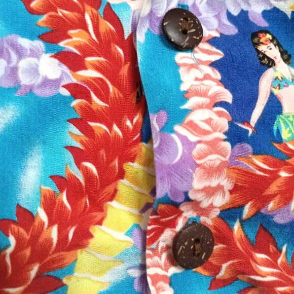 SOLD Hawaiian Lei Hula Dancer Button Down Shirt Sz L - Picture 5 of 6